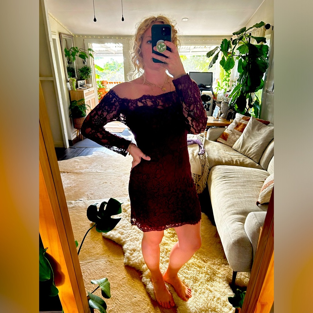 Lace Off Shoulder Maroon Dress